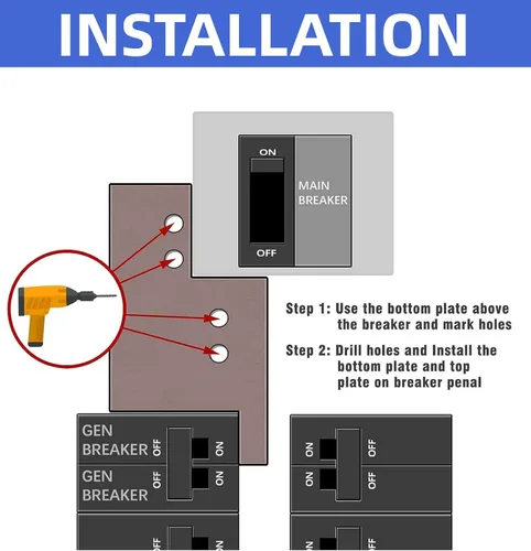Vista 4 de Kit de bloqueo de generador compatible con Eaton Cutler Hammer Vertical Throw 150 o 200 Amp paneles principales, 2 1/4 pulgadas de espacio entre