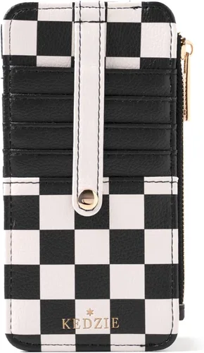 Vista 7 de KEDZIE Essentials Only - Cartera con cremallera para mujer, de piel vegana, pequeña tarjetero con ventana exterior para identificación, Glamoflauge
