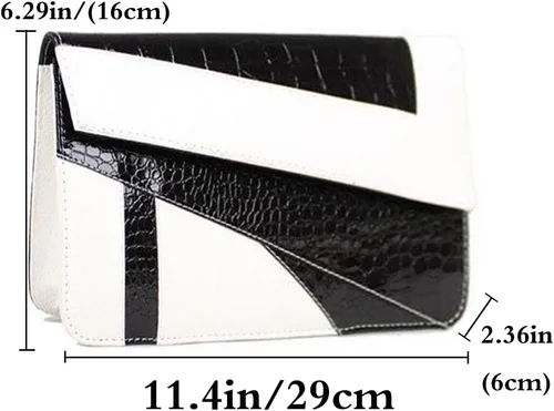 Vista 2 de Bolsos de mano de PU para mujer y cartera de hombro para fiesta Negro Blanco