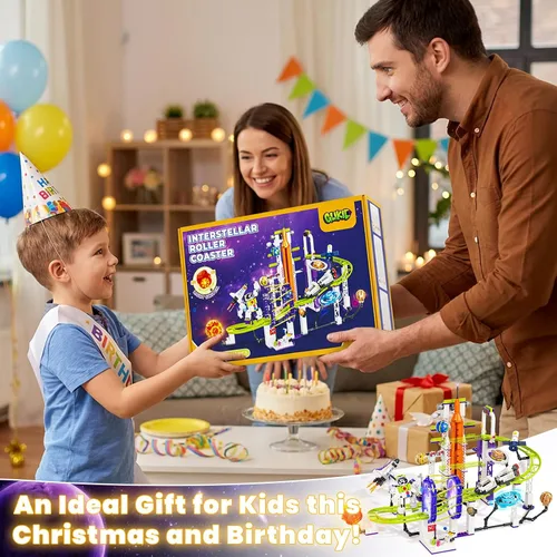 Vista 6 de Juego de construcción de montaña rusa espacial con sistema solar iluminado, regalos para niños