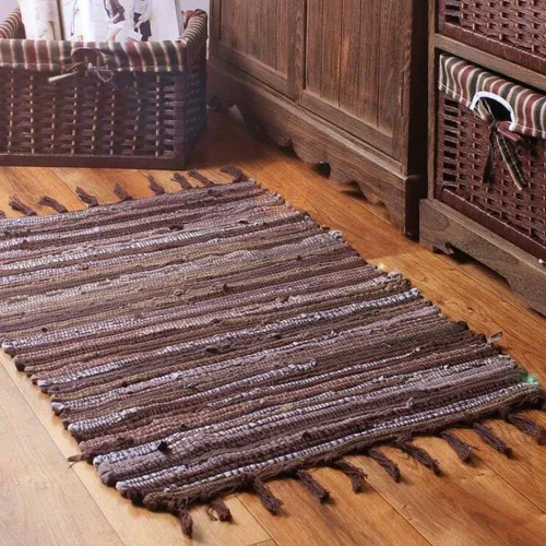 Vista 2 de Alfombra de baño de 20.0 x 30.9 in, hecha a mano, reversible, de algodón, diseño de rayas, multicolor