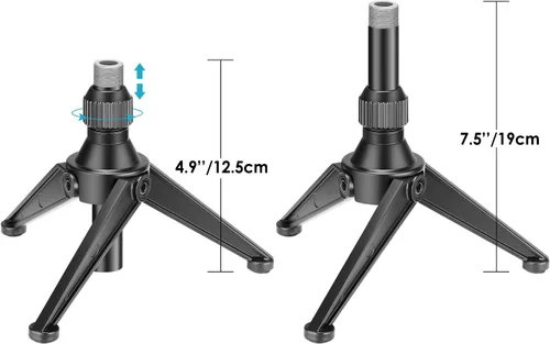 Vista 4 de Neewer Mini trípode plegable de hierro para micrófono, altura ajustable de 4.9 a 7.5 pulgadas/4.9-7.5 in para conferencias, podcasts, chat en línea