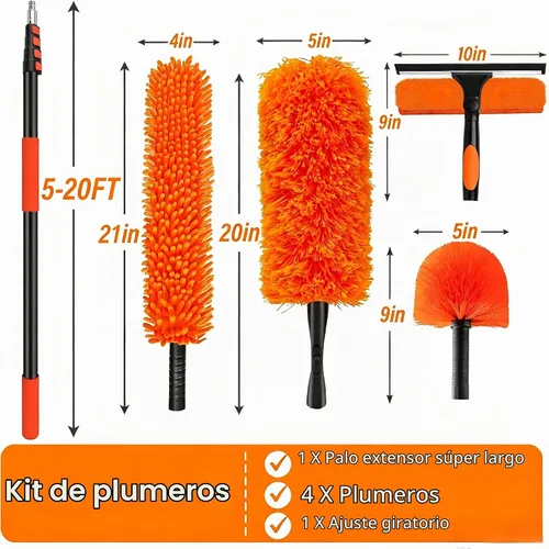 Vista 8 de Kit de limpieza de plumero de alto alcance de 26 pies con poste