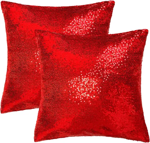 Vista 7 de iMaylex Juego de 2 fundas de almohada decorativas cuadradas brillantes con lentejuelas para Pascua, fiesta lumbar, otoño, boda, Navidad, Año Nuevo