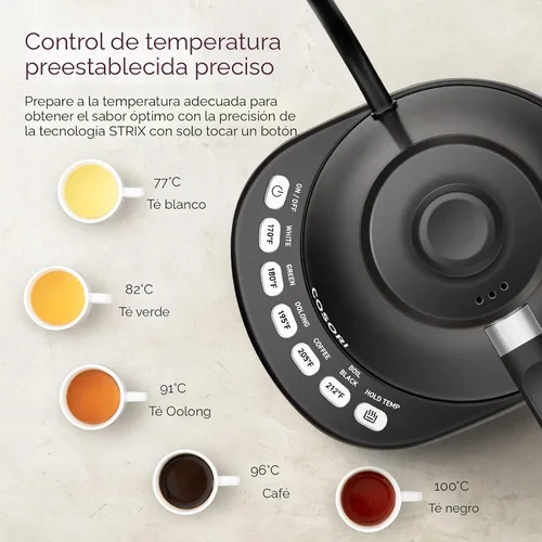 Vista 2 de COSORI Hervidor eléctrico de cuello de cisne con 5 ajustes preestablecidos de control de temperatura, hervidor para vertido sobre café y té