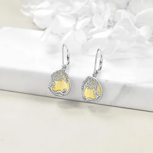 Vista 289 de Aretes colgantes con forma de lágrima de filigrana de piedra lunar de plata de ley 925 con cierre de palanca para mujer, regalos de joyería
