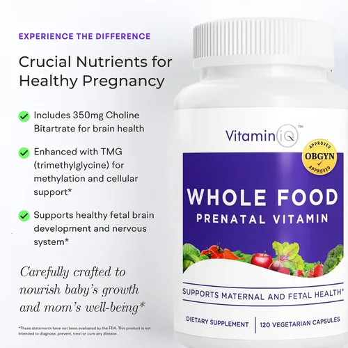 Vista 3 de Vitaminas prenatales de alimentos integrales (120 cápsulas), apoyo natural para la salud materna y fetal, multivitamínico prenatal para mujeres
