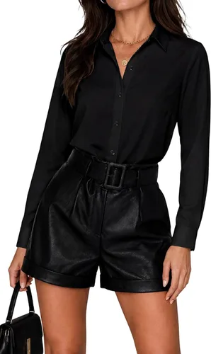 Vista 9 de Blusas de negocios para mujer, de manga larga, sin arrugas, con botones, ajuste clásico, cuello para el trabajo y la oficina