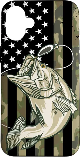 Vista 22 de Funda de camuflaje para iPhone 16, diseño de bandera estadounidense, pescador, pescador, camuflaje