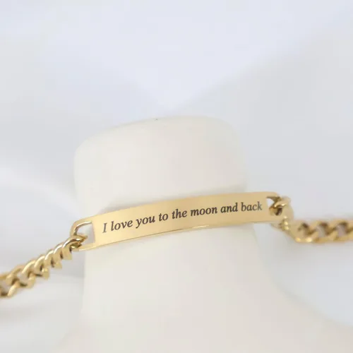 Vista 8 de Pulsera Grabada Personalizada con Escritura a Mano Personalizada o Texto Mecanografiado Pulsera de Cadena Bordillo de Acero Inoxidable en Acabado