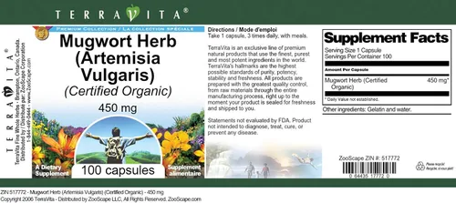 Vista 4 de Hierba Artemisia Vulgaris (Orgánico Certificado) - 450 mg (100 Cápsulas, ZIN: 517772)