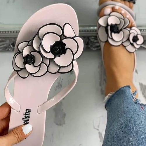 Vista 3 de Sandalias planas para mujer, sandalias de piña con perlas dulces y lindas, sandalias de piña con clip, sandalias de playa estilo bohemio y casual