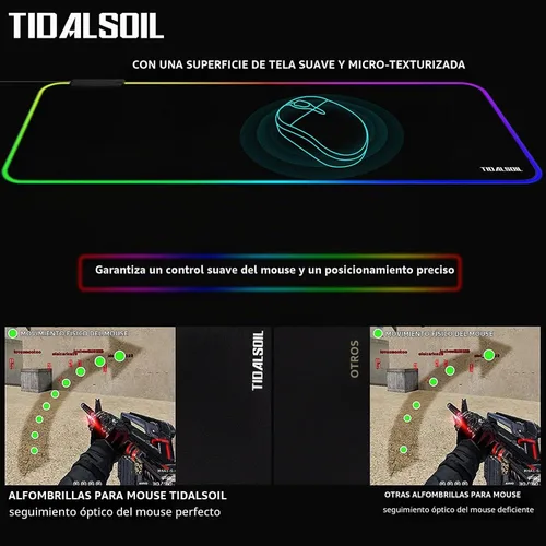 Vista 4 de TIDALSOIL - Alfombrilla de mouse RGB para juegos con concentrador USB de 4 puertos, 31.5 x 11.8 pulgadas 13 Light Modes RGB Gaming Mouse Pad With