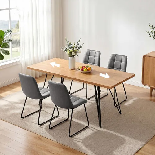 Vista 26 de HIPIHOM Mesa de comedor extensible para 4-6, de 55 a 71 pulgadas para espacios pequeños Mesa de roble