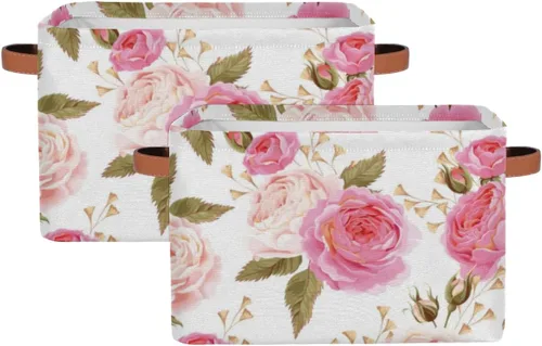 Vista 9 de Pardick Paquete de 2 cajas de almacenamiento plegables grandes para hierbas y flores silvestres, coloridas cajas de almacenamiento de tela de lona