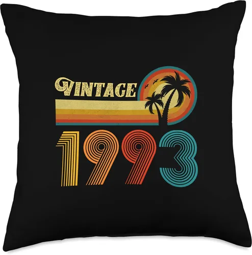 Vista 4 de Vintage 1993 Birthday Gift for Men Women 33 Years Retro Palm Throw Pillow