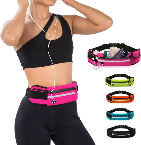 Vista 11 de Jueachy Cinturones de correr para mujeres, riñonera impermeable, bolsa de cintura para correr, soporte para teléfono, cinturón de dinero ajustable