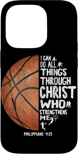 Vista 17 de Funda de baloncesto para iPhone 17 con texto en inglés "I can do All Things Through Christ Philippians