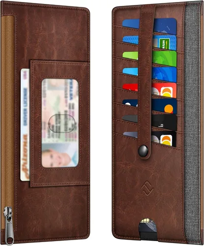 Vista 10 de FINTIE Cartera Delgada Porta Tarjetas de Crédito Monedero, Estuches para Tarjetas de Negocios con Bloqueo RFID y Bolsillo con Cremallera