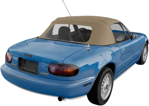 Vista 6 de Capota de vinilo de repuesto para automóvil descapotable Mazda Miata Cabriolet (para modelos 1990-96), con ventana de plástico transparente, Marrón