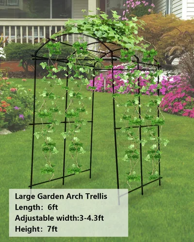Vista 3 de Enrejado de arco de jardín para exteriores, pepino, enrejado arqueado de 7 pies de alto, enrejado grande de calabaza para jardín, cama elevada