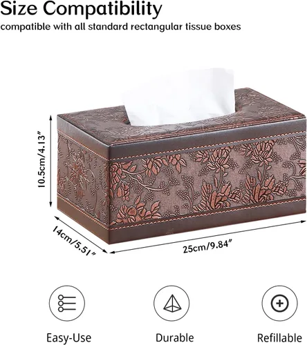 Vista 3 de Funda rectangular de cuero para caja de pañuelos, soporte de caja de pañuelos moderno rectangular para toallas de papel, dispensador de pañuelos