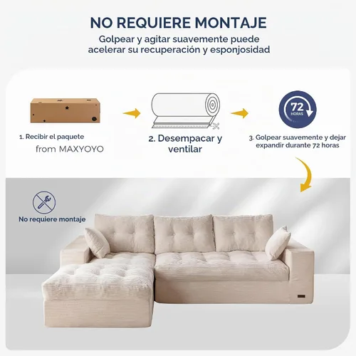 Vista 9 de MAXYOYO Sofá modular modular en forma de L de 96 pulgadas con otomana, sofá sin hueso con cojín en capas, sofá tapizado en una caja, combinación