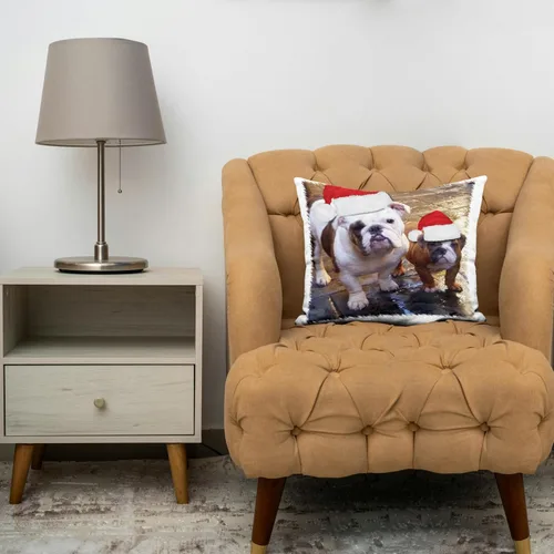 Vista 3 de 3dRose pc_63087_1 Bulldog Inglés Navidad con Santa Sombreros-Funda de almohada, 16 x 16