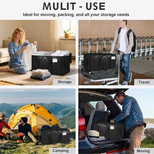 Vista 7 de Paquete de 4 bolsas de mudanza extra grandes y resistentes, bolsas de almacenamiento impermeables con asas y cremalleras, plegables para dormitorio