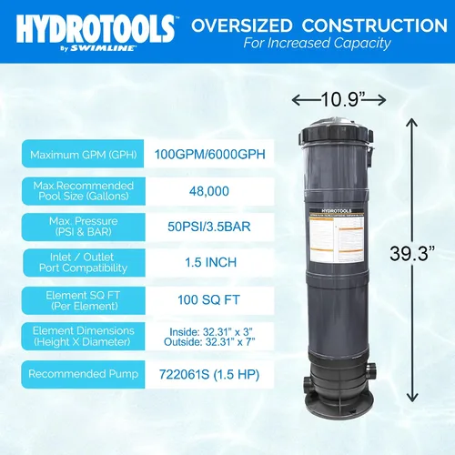 Vista 5 de SWIMLINE HYDROTOOLS - Tanque de cartucho de piscina sobre el suelo y elemento de filtro de repuesto, 100 pies cuadrados Sistema de filtración