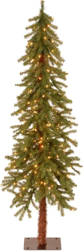 Vista 5 de National Tree Company 3ft Pre-Lit Hickory Cedar Mini Christmas Tree 50 luces transparentes, 139 puntas, base de placa de metal, artificial, verde