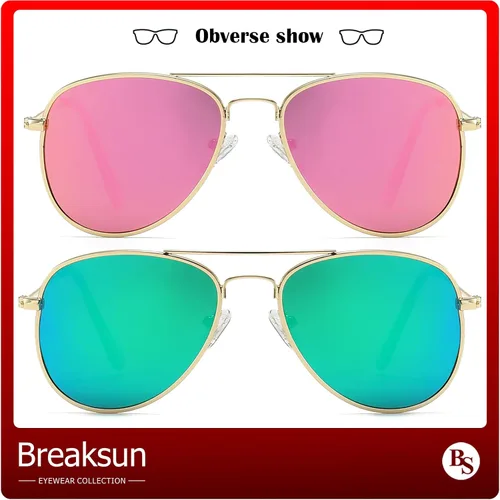 Vista 4 de Breaksun Lentes de sol polarizados de aviador para niñas y niños de 3 a 10 años, lentes de sol clásicos de aviador para adolescentes y jóvenes