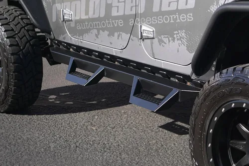Vista 4 de Raptor Series Estribos laterales compatibles con 4Runner 2010-2024 sin borde de puerta inferior, tableros negros texturizados para camiones