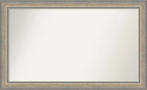 Vista 297 de Amanti Art Espejo de baño plateado para sobre el fregadero, 28 x 37 pulgadas, elegante espejo rectangular de peltre cepillado, marco de madera