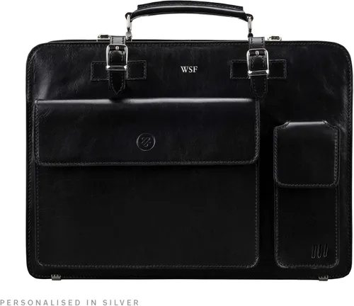 Vista 8 de Maxwell Scott - Mens Luxury Italian Leather Large Square Briefcase - Zip Closure - Handmade in Italy - The Alanzo