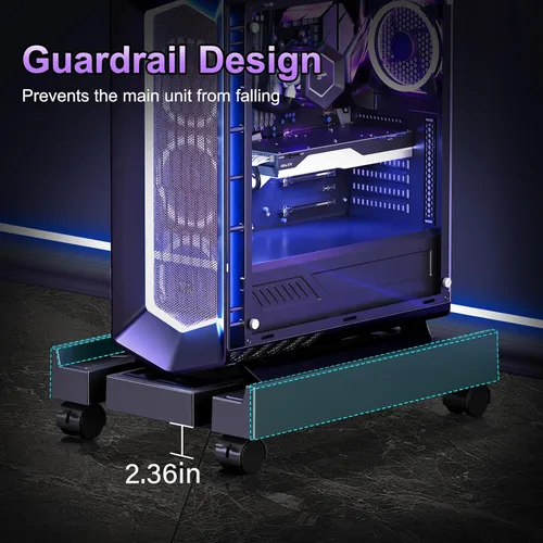 Vista 6 de Soporte de torre ajustable para computadora, soporte de PC ventilado para piso, soporte de CPU móvil con 4 ruedas giratorias que se adapta a