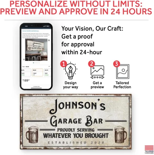 Vista 4 de Tailored Canvases Letreros de garaje – Letreros de garaje personalizados para hombres, lienzo imprimible para pared de garaje, regalo para él