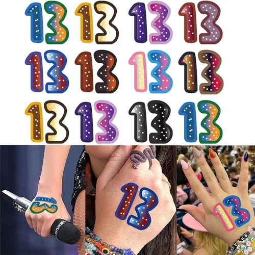 Vista 8 de 36 piezas 13 tatuajes temporales, 13 tatuajes, tatuajes de manos, tatuajes temporales de cumpleaños, accesorios de fiesta para regalos de cantante