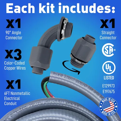 Vista 3 de Sealproof Conjunto de Látigo de Alimentación, Conducto Eléctrico Flexible Hermético a Líquidos No Metálico de 1/2 Pulgada x 6 Pies y Cable