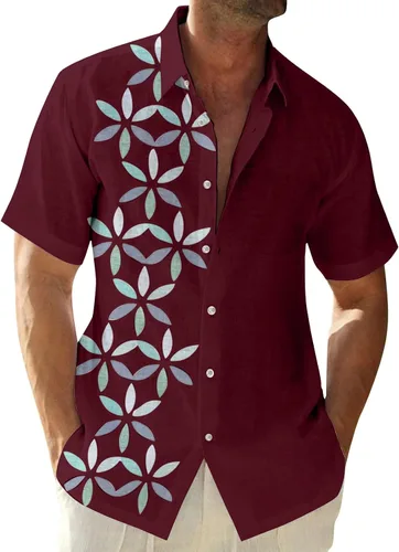 Vista 6 de RTRDE Men's Button Down Shirts Short Sleeve Graphic Print Hawaiian Vacation Beach Shirt, M-4XL