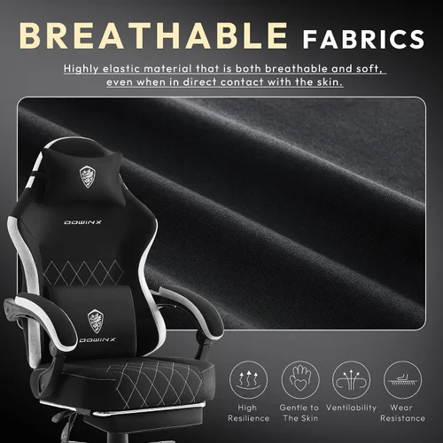 Vista 3 de Dowinx Silla para videojuegos, silla de computadora de tela transpirable con cojín de resorte de bolsillo, silla ergonómica de masaje con soporte