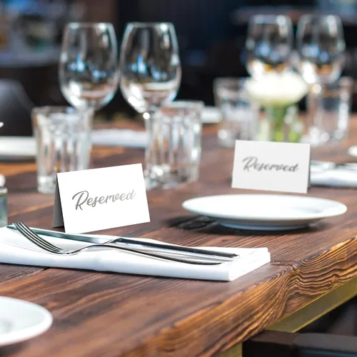Vista 5 de Paquete de 10 letreros de mesa reservados plateados para bodas, fiestas, restaurantes y mesas plateadas, números del 1 al 30 para recepción de boda