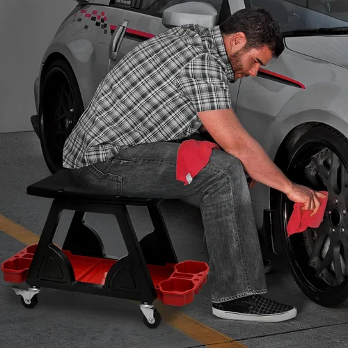 Vista 3 de M-AUTO Taburete mecánico Asiento de detalle Asiento móvil utilitario rodante con ruedas giratorias bloqueables, capacidad de 300LBS Asiento rodante