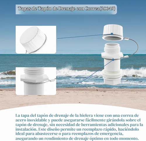 Vista 6 de Piezas de repuesto mejoradas para tapones de drenaje refrigerantes, compatibles con Igloo de 50 a 165 cuartos de galón, tapas roscadas con correa