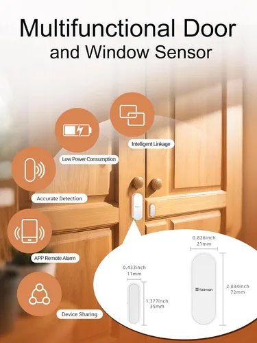 Vista 2 de Heiman Alarmas de Ventana y Puerta Cuando se Abren, Sensor de Timbre de Puerta WiFi, Sensor de Contacto para Seguridad del Hogar, Detector Magnético