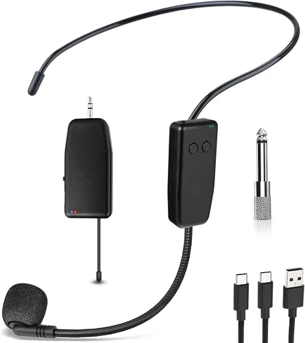 Vista 8 de Auriculares de Micrófono Inalámbrico MIC: 2.4G Micrófono de Cabeza Inalámbrico y Micrófono de Mano 2 en 1 - Rango de 160 Pies con Enchufe de 1/8