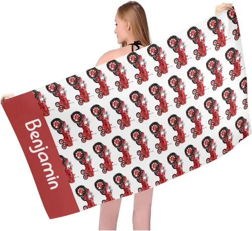 Vista 6 de Toalla de playa personalizada con patrón de tractores verdes con alfombrilla de nombre de 30 x 60 pulgadas, manta grande de piscina para mujeres