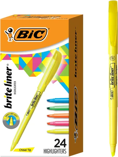 Vista 10 de Rotuladores, punta de cincel, colores surtidos, BIC Brite Liner 24 unidades, Amarillo