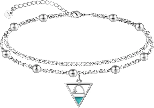 Vista 33 de CHIC & ARTSY Tobilleras de plata de ley S925 para mujer, pulsera de tobillo ajustable multicapa para playa, joyería de verano para mujer, de 10 a 11