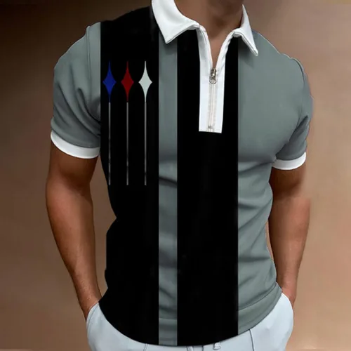 Vista 2 de Camiseta de manga corta con estampado de empalme a rayas de verano para hombre